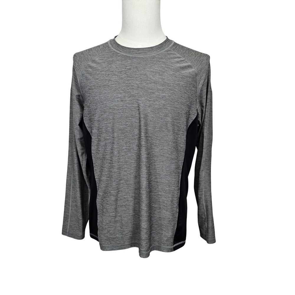 Lands End Shirt‎ Mens Large Gray Black Long Sleeve Performance Athletic Stretch